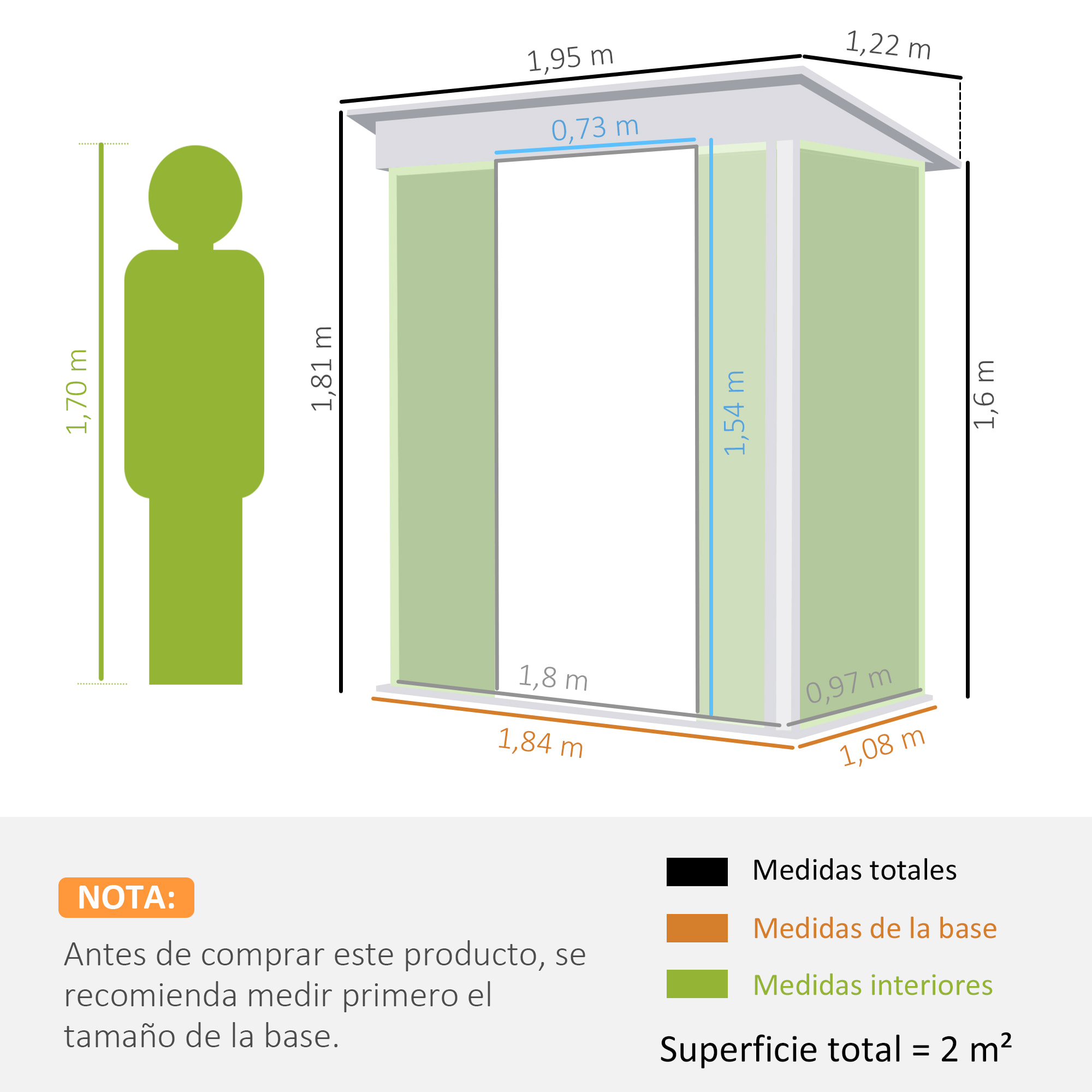 Caseta de Jardín 2 m² 195x122x181,5 cm Cobertizo Exterior Metálico con Base Puerta Corredera 2 Ventanas y Anti-UV para Almacenar Herramientas en Terraza Patio Gris Oscuro