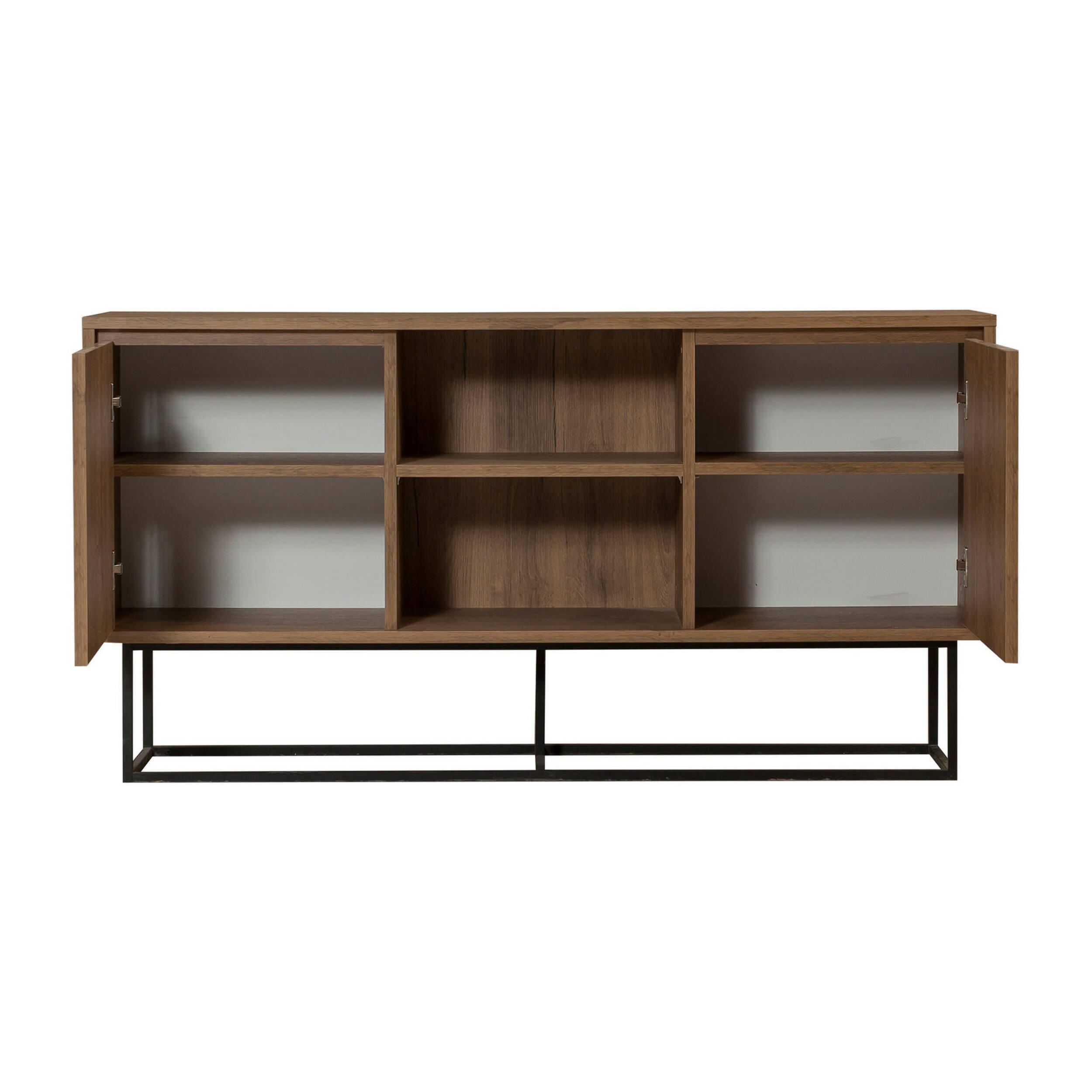 Credenza Deulofe, Buffet da soggiorno, Madia da salotto, Dispensa da cucina, 140x36h72 cm, Noce e Nero