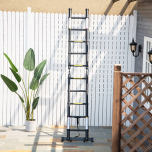 Escalera Telescópica Plagable Multifuncional Estable Marco en A Portátil de 10 Pasos 3 Formas Soporta 150 kg Aluminio 320x67x7 cm Negro