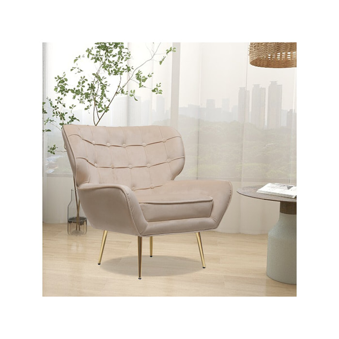 Fauteuil en velours "Austin" - 79 x 71 x 79.5 cm - Beige