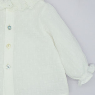 BLUSA GASA PLUMETI CON TIRA BORDADA BLANCA