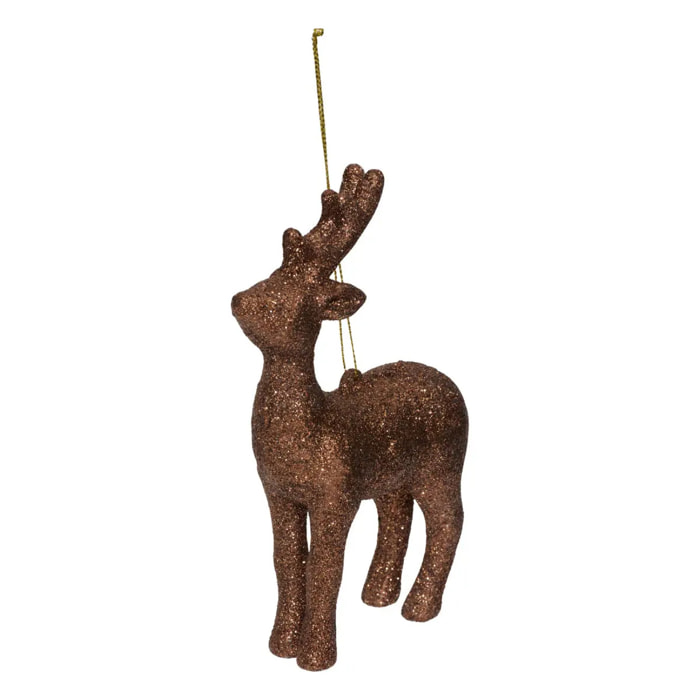Sujet renne paillettes polystyrène H.14cm marron