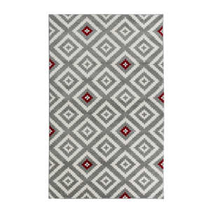 Tavla - tapis de salon en laine artificielle motif graphique rouge et gris