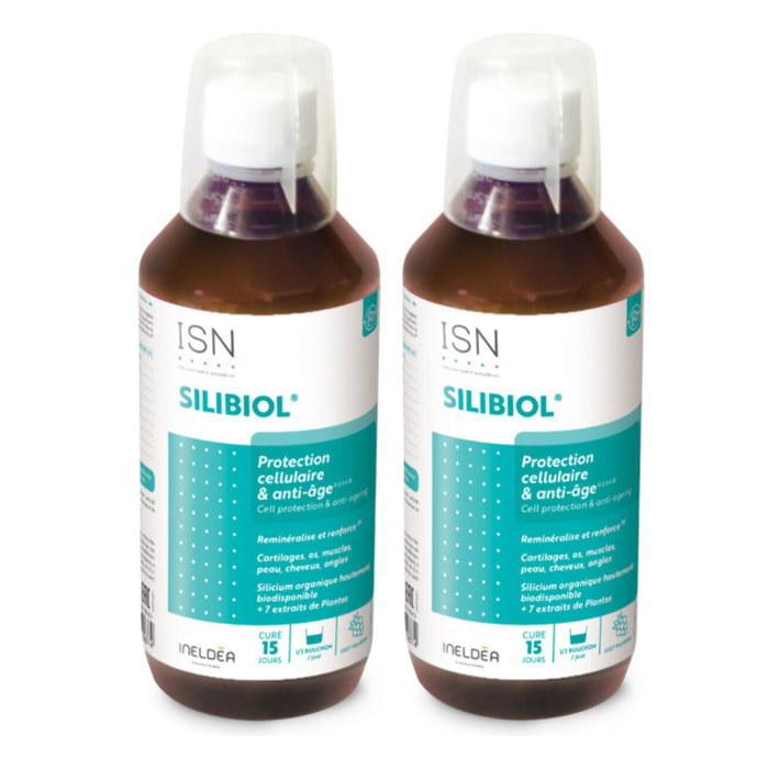 ISN - Silibiol Buvable - Complément alimentaire à base de Silicium organique et plantes - Protection cellulaire & anti-âge - Flacon 500 ml - Goût Framboise - Lot de 2 produits