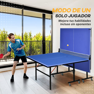 Mesa de Ping Pong Plegable con Ruedas Mesa de Tenis Profesional para Interiores y Exteriores Tamaño Estándar con Red Paletas Pelota 274x152,5x76 cm Azul