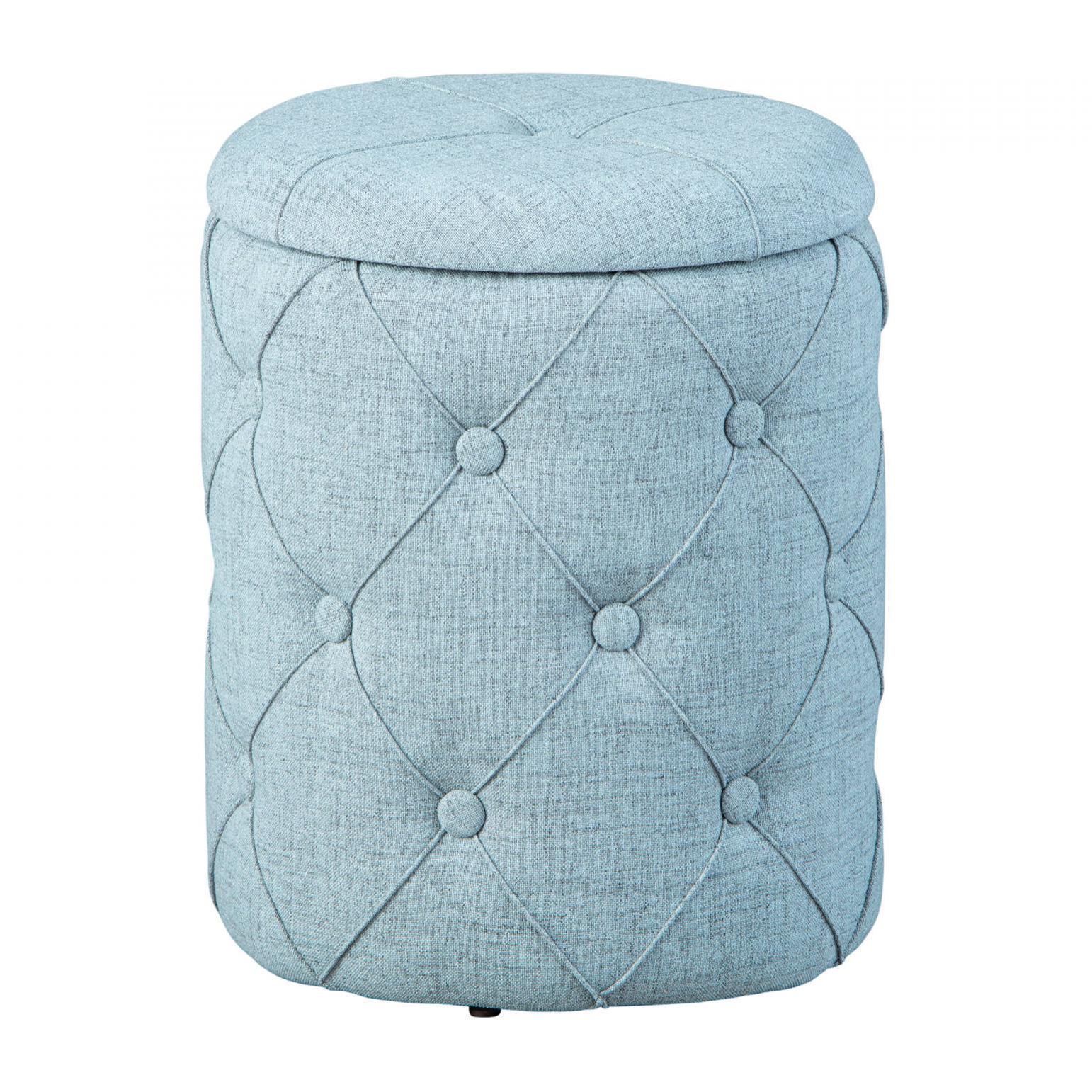 Pouf contenitore in tessuto grigio chiaro trapuntato, cm 34x34x40