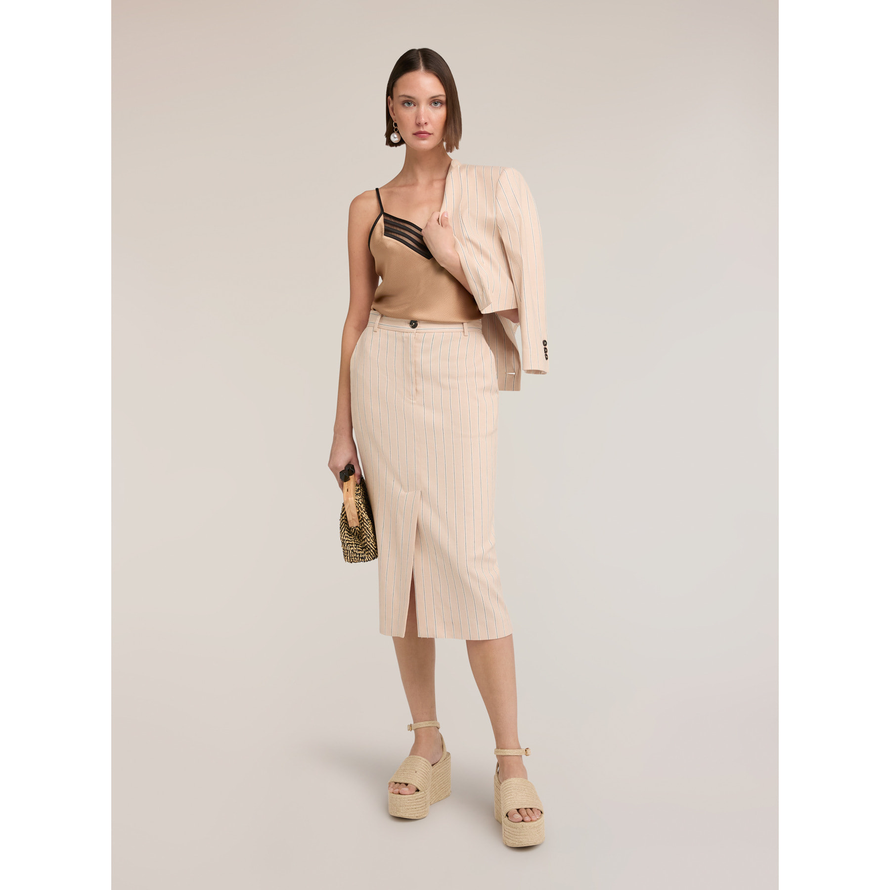 Motivi - Top in raso con bordo in tulle - Beige