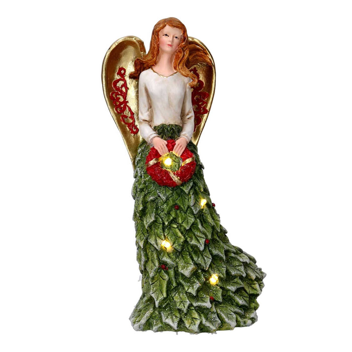 Angelo in resina verde con led cm15,5x11,5h29