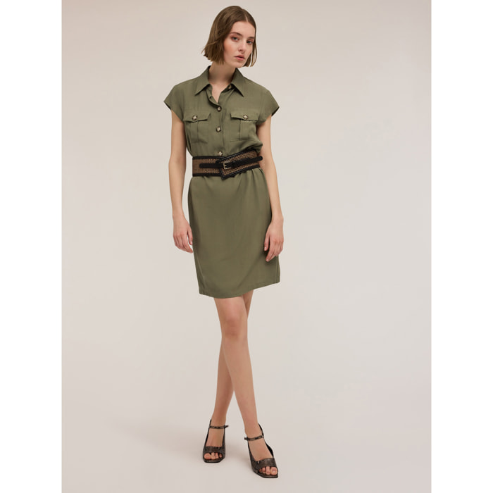 Motivi - Vestido camisero con bolsillos - Verde militare