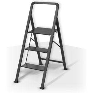 Escalera plegable con 3 escalones en Acero de color negro - Ligera y segura de 62x42,5x108cm