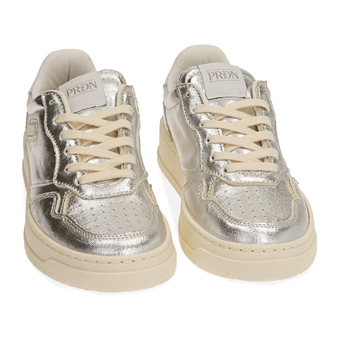 Sneakers argento laminato, suola 4 cm