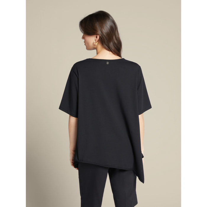 Elena Mirò - T-shirt ampia asimmetrica - Nero