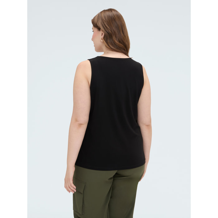 Fiorella Rubino - Top in jersey con applicazione gioiello - Nero