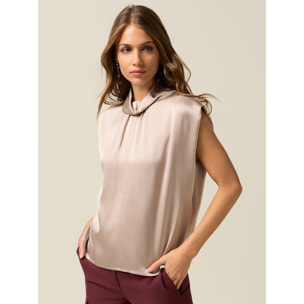 Oltre - Blusa de raso con cuello drapeado - Rosa