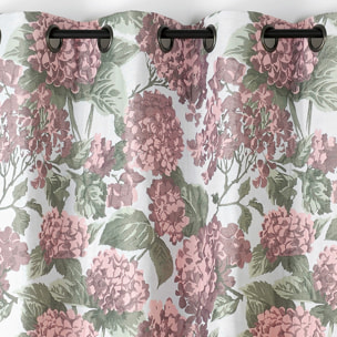 Rideau jacquard à motif hortensia - Rose