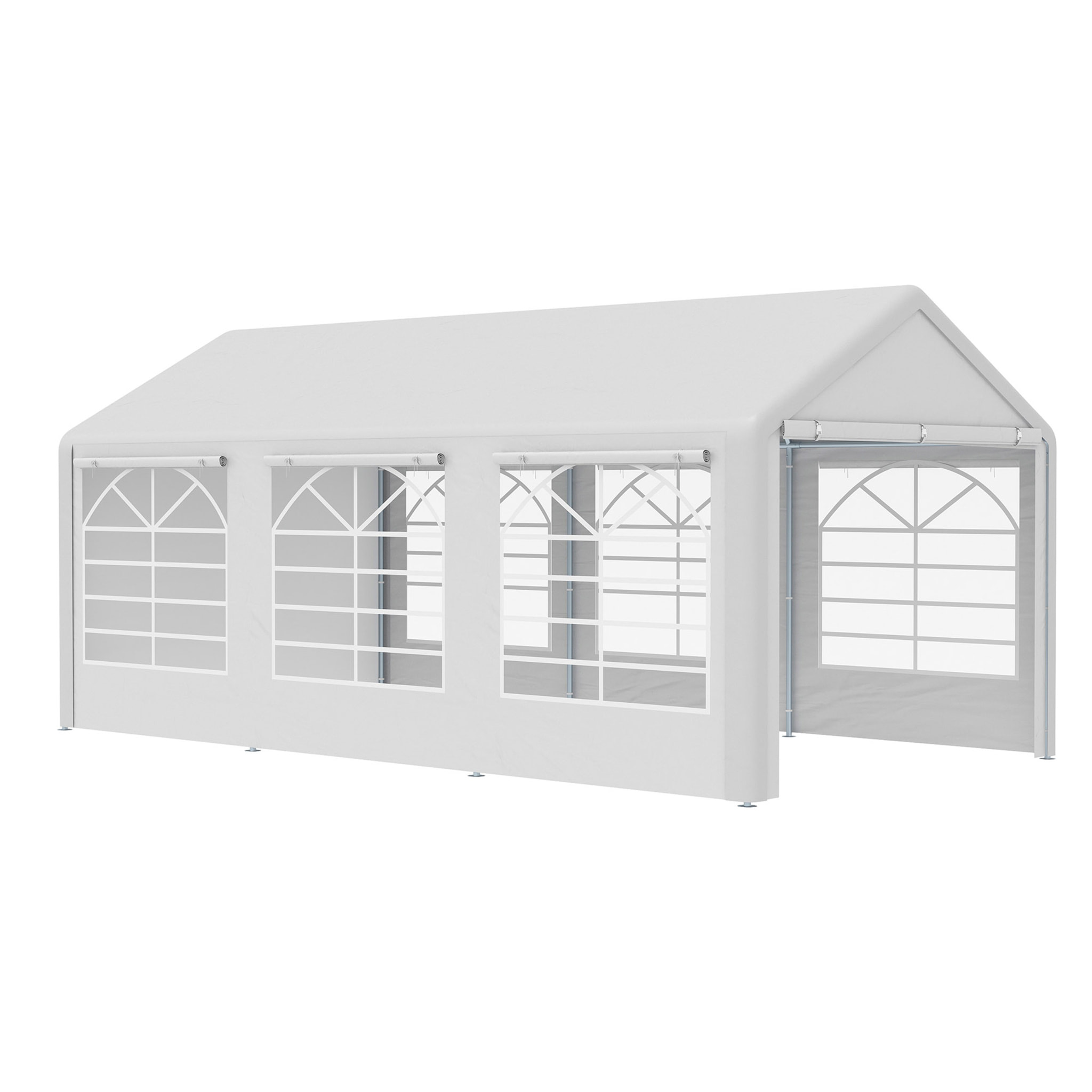 Carpa para Fiestas 6x3 m Cenador Pabellón de Jardín con 4 Paneles Laterales 2 Puertas Enrollables y 6 Ventanas Protección UV para Exterior Eventos Bodas Blanco
