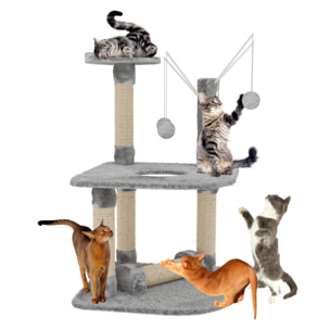 Albero per Gatto con Graffiatoio Cuccia Giocattolo Gatti Parco Giochi Tiragraffi in Sisal Naturale 90 x 45 x 45 cm (Colore Grigio Ginger 30072)