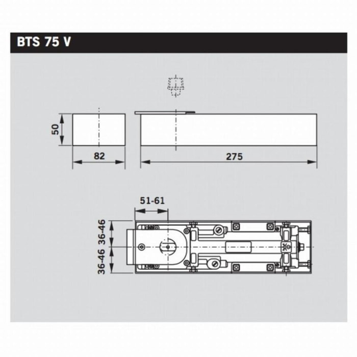 Pivot de sol BTS75 DORMA - Sans arrêt - 100 Kg - Sans plaque de recouvrement - 61801001