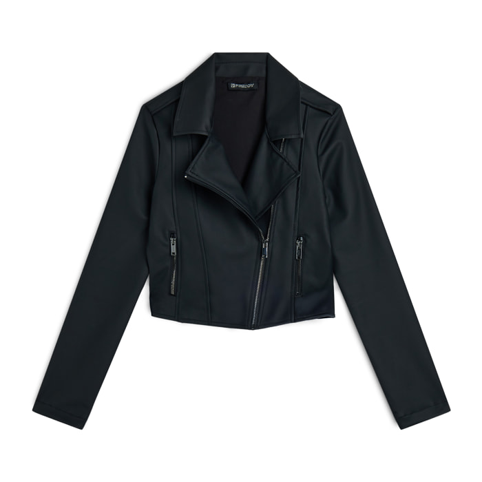 Chiodo da donna in similpelle dall'effetto laminato