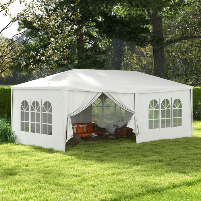 Outsunny Carpa de Jardín 6x3 m Cenador Desmontable de Exterior con 4 Ventanas 2 Puertas con Cremallera 6 Paredes Laterales e Impermeable Pabellón para Terraza Patio Playa Blanco