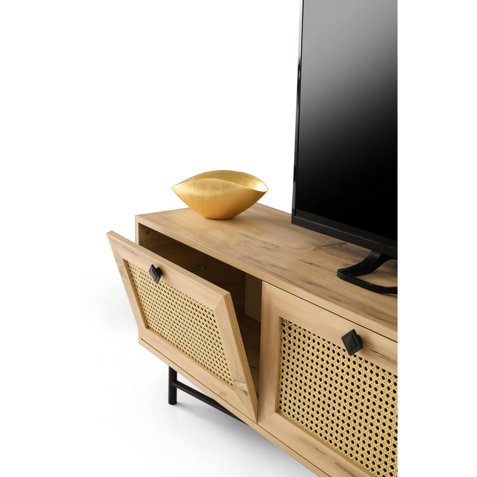 Mobile porta TV Dmarchin, Credenza da soggiorno, Armadio basso per TV, Base parete attrezzata, 180x40h60 cm, Quercia e Nero