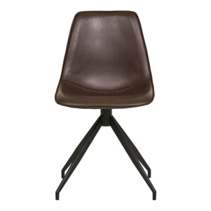 Set 2 sedie da pranzo girevoli Monaco in ecopelle marrone scuro con gambe nere