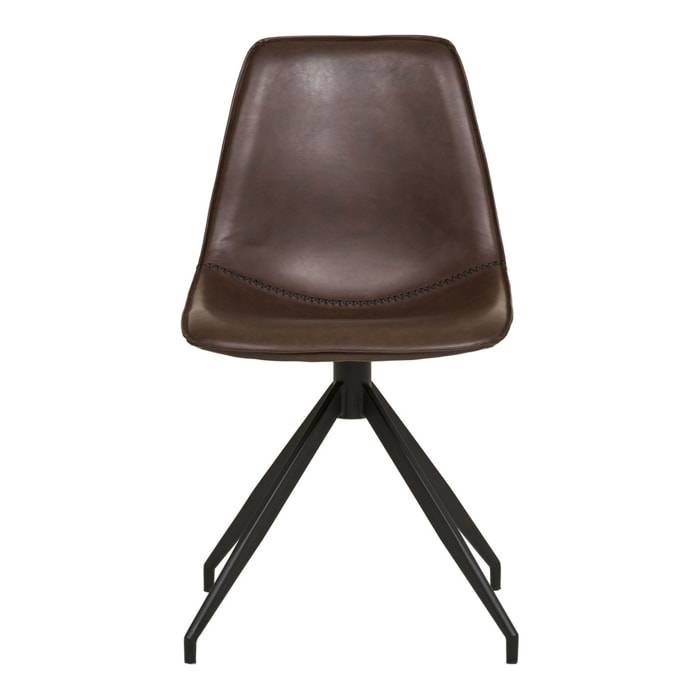 Set 2 sedie da pranzo girevoli Monaco in ecopelle marrone scuro con gambe nere