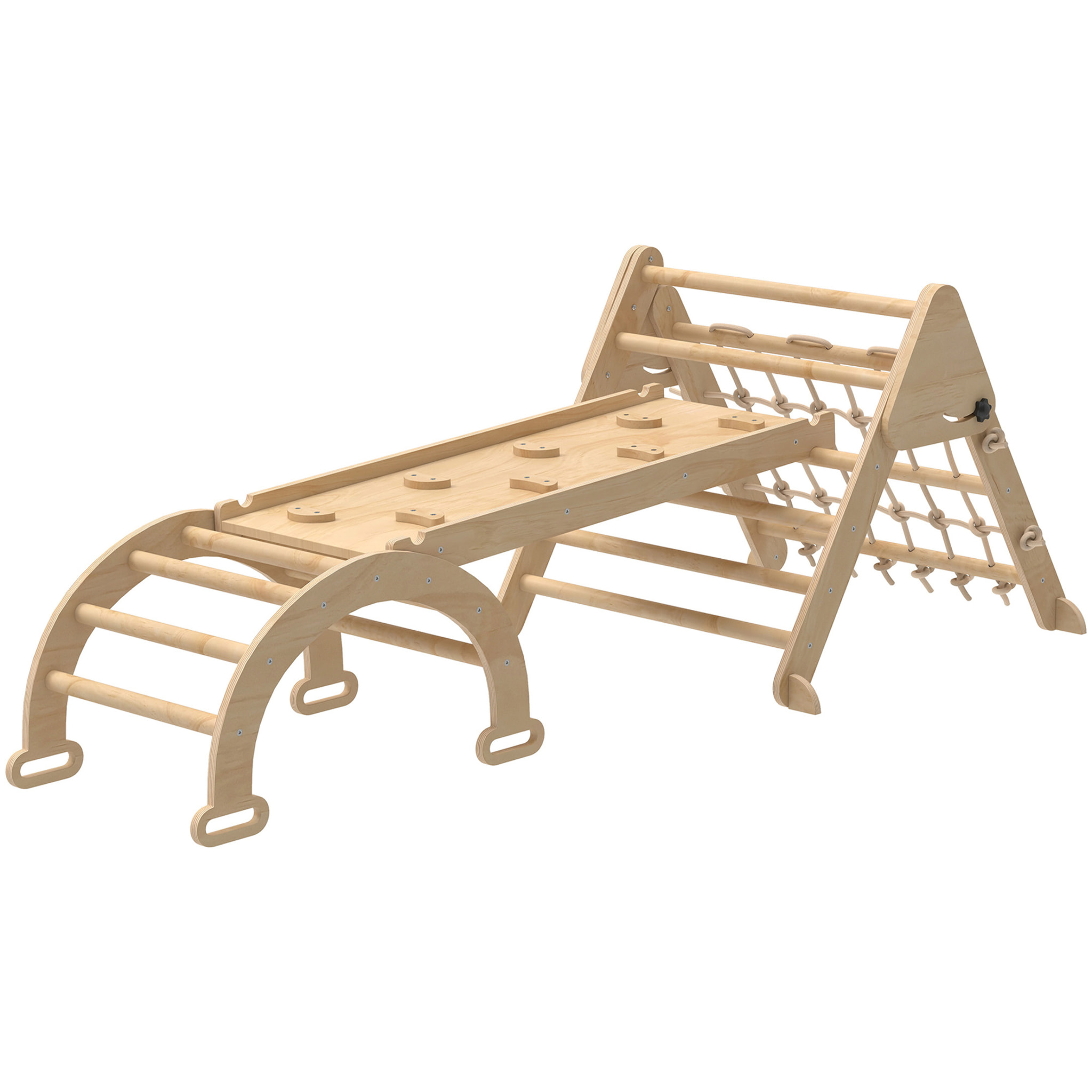 Triangle d'escalade enfant pliable 8 en 1 - aire de jeu enfant - bois naturel
