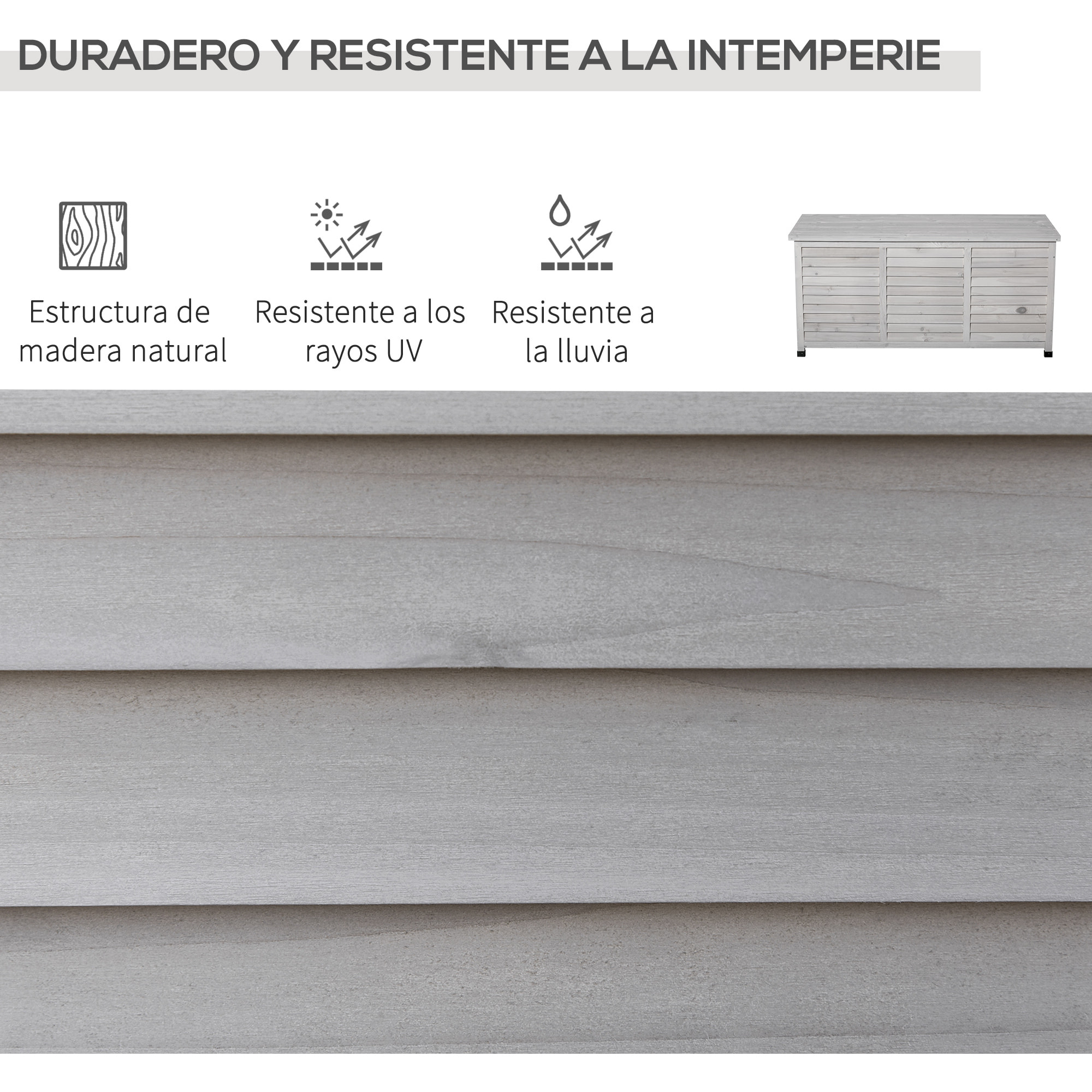 Baúl de Almacenaje Exterior 284L Arcón de Jardín de Madera Impermeable con Tapa Abrible y Diseño Persiana 127x56x60 cm Gris