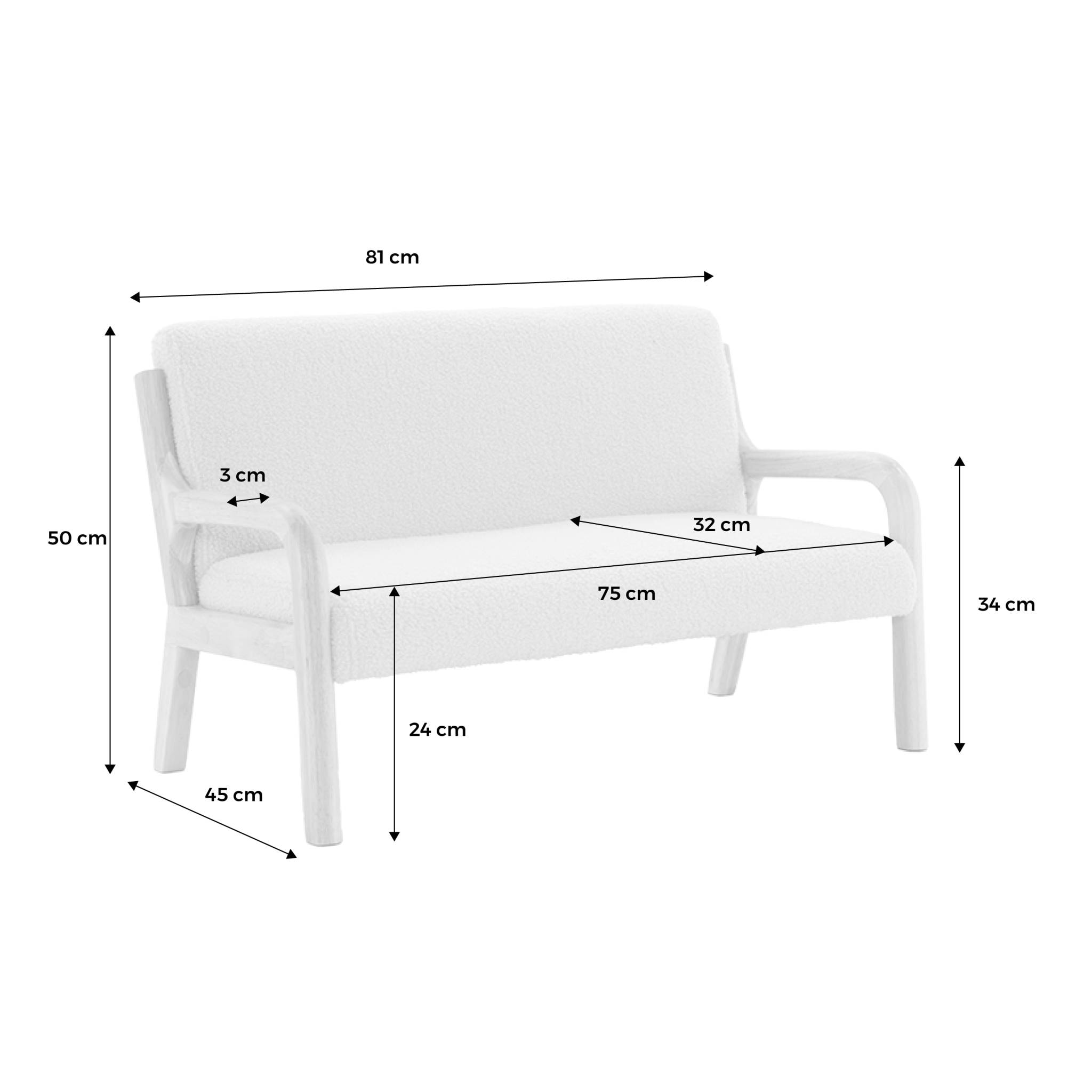 Banquette scandinave enfant en bois et tissu bouclette beige 2 places