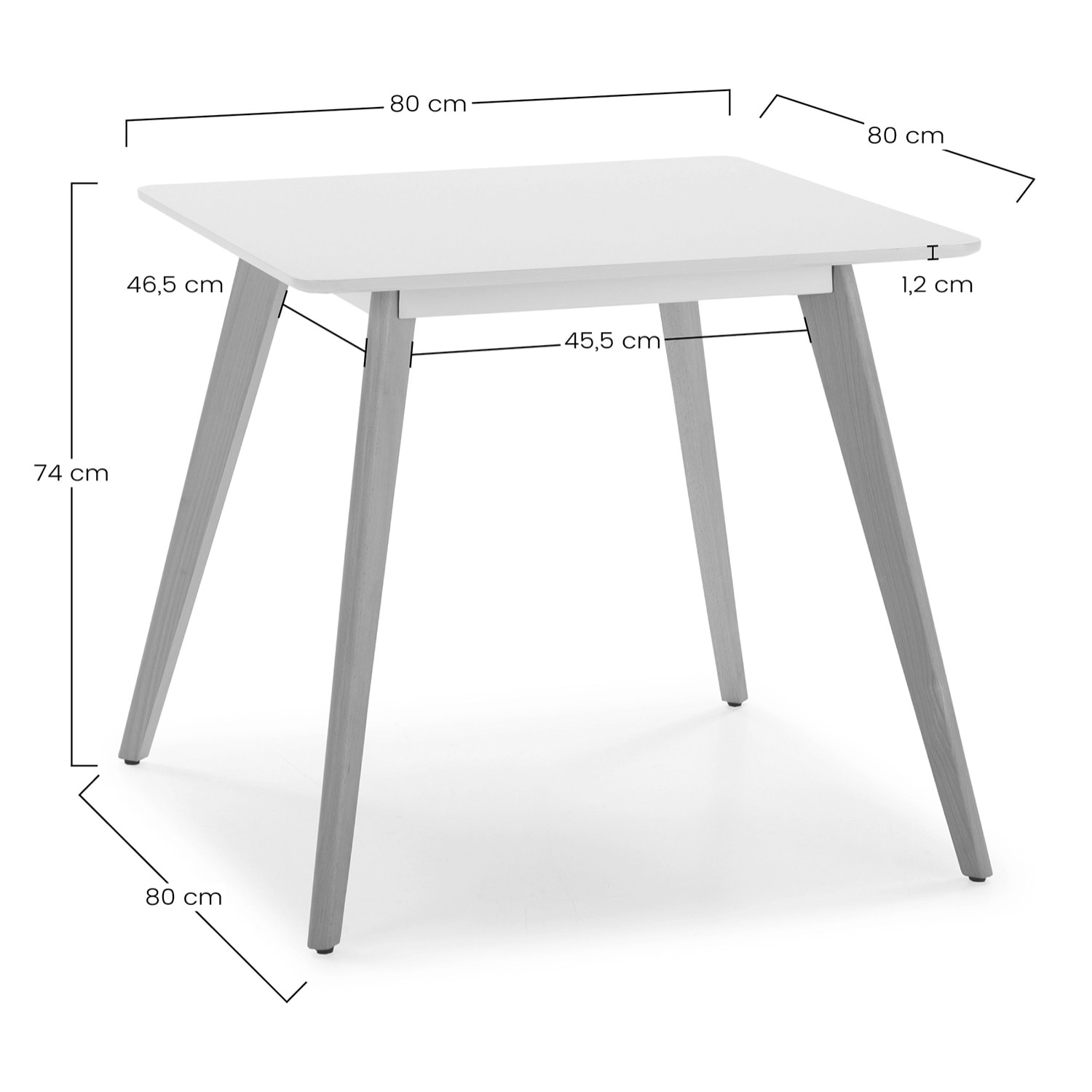 Juego de mesa 80x80 cm y 4 sillas de comedor Kana