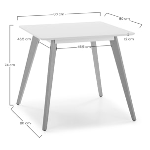 Juego de mesa 80x80 cm y 4 sillas de comedor Kana