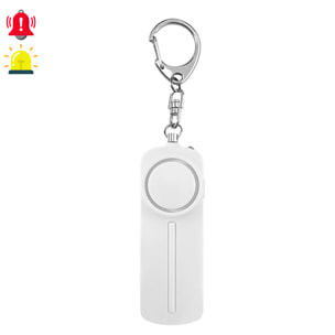 Alarma SOS personal con luz LED brillante y sonido de 130dB. 2 Pilas AAA incluidas y activación rápida por tirón de anilla.
