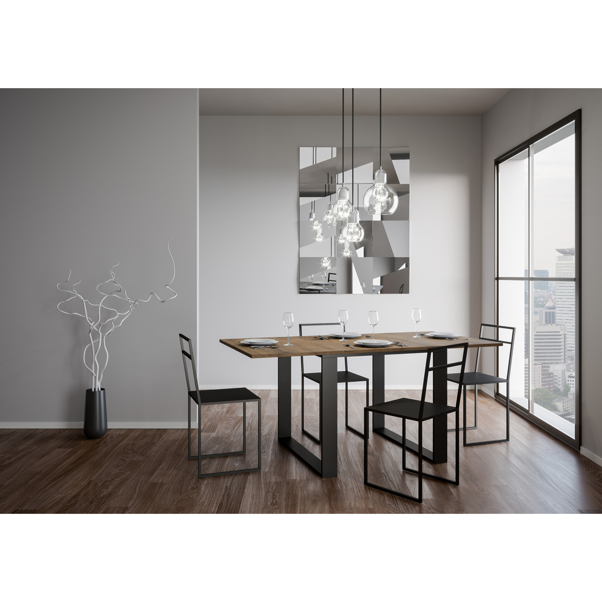 Table extensible portefeuille 90x90/180 cm Tecno Libra Noyer cadre Anthracite