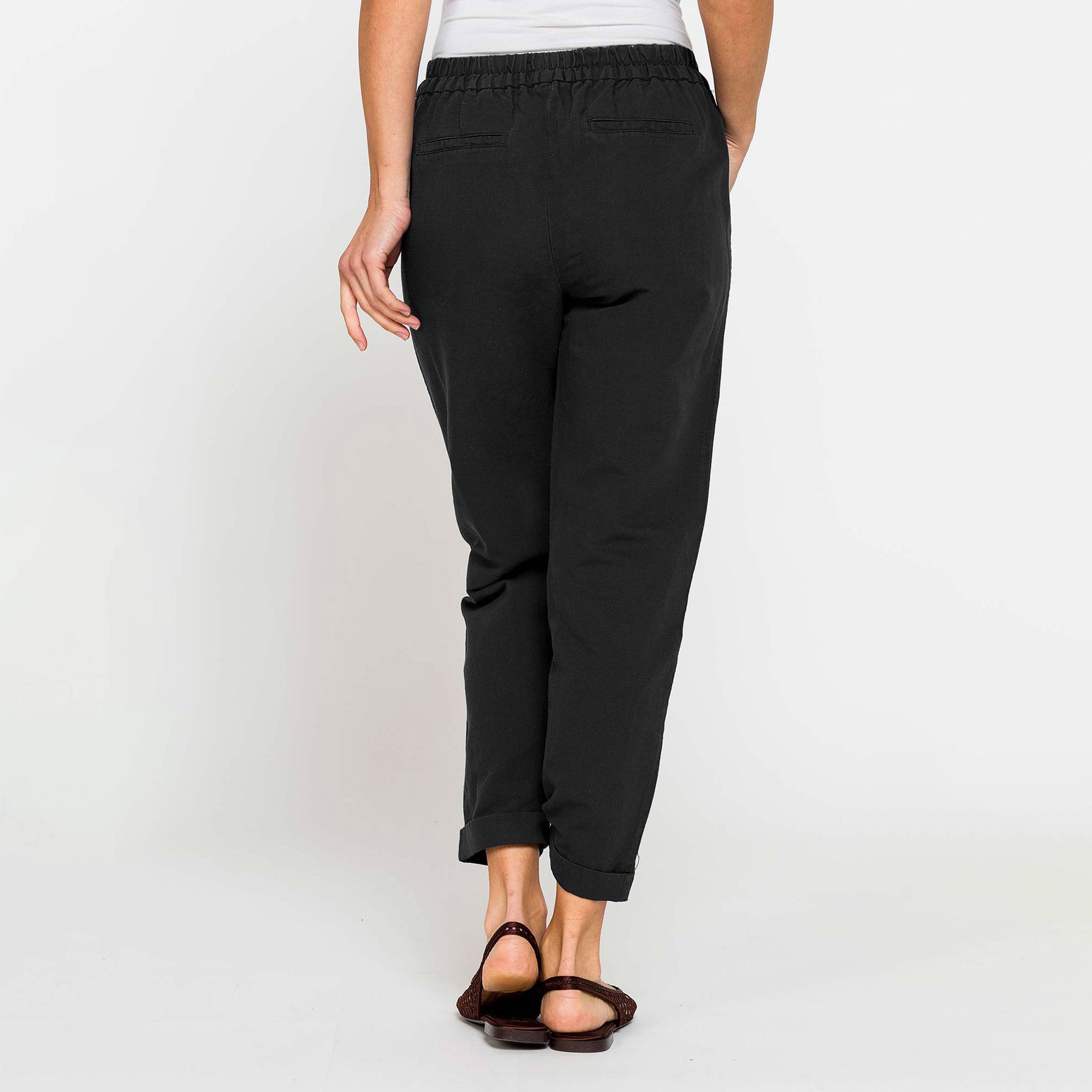 PANTALONI CROPPED IN MISTO LINO