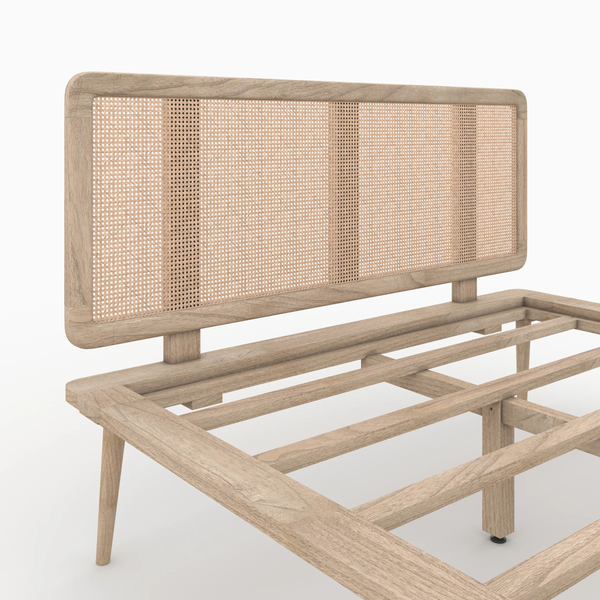 Lit double 140x190 cm en bois et cannage - Adik