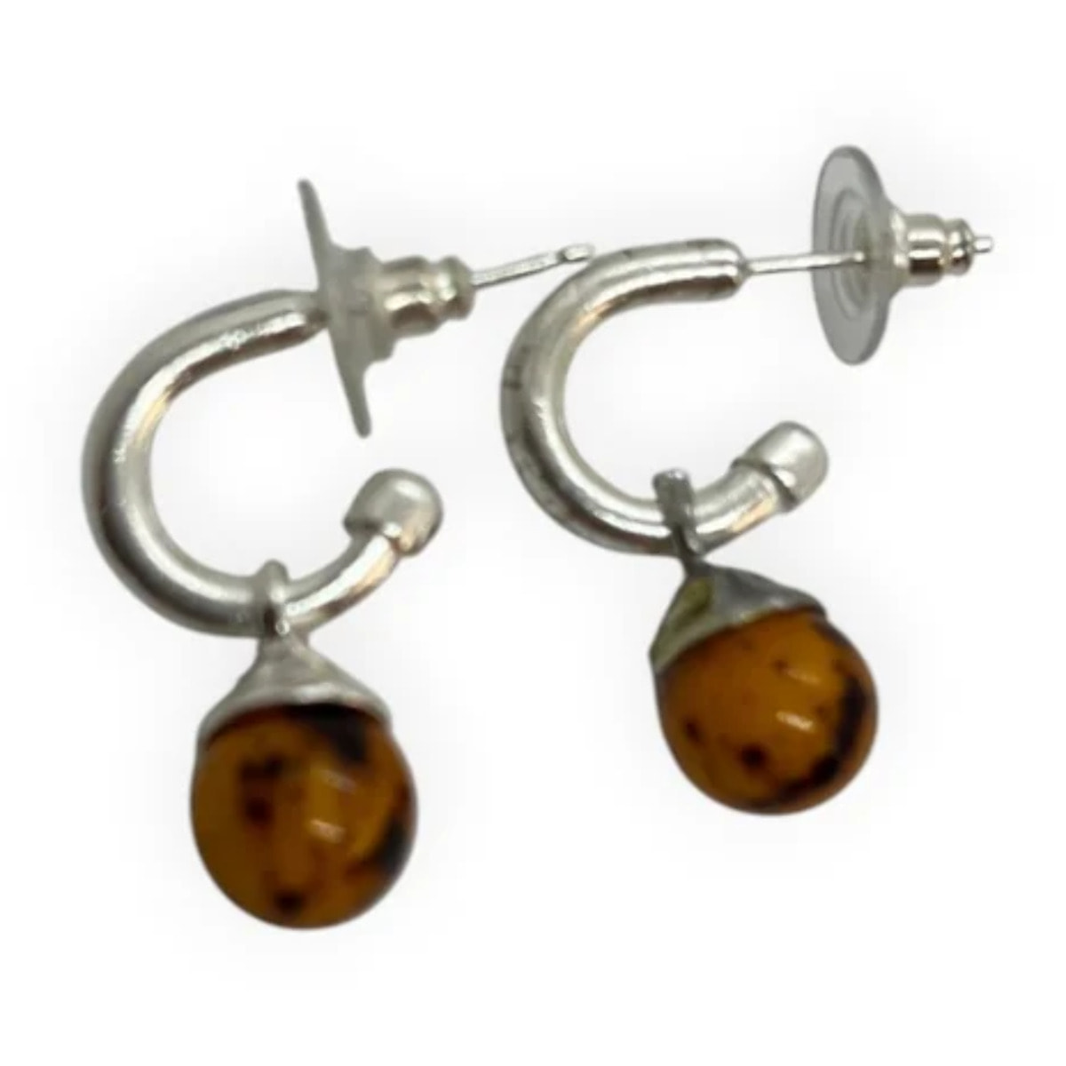 Pack aros pequeño y bola colgante plata chapado y bolas en negro y jaspeado