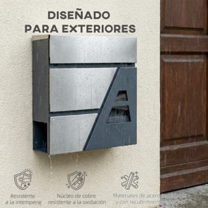 Buzón Exterior de Acero Inoxidable, 13 L, Buzón de Pared Correo con Cerradura y 2 Llaves, Cierre Silencioso, Tapa Antilluvia, Soporte para Periódicos, Moderno, Fácil de Instalar, Gris Oscuro