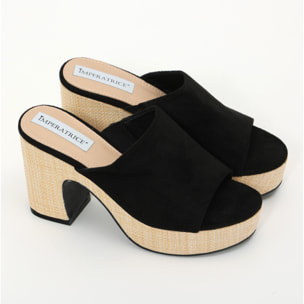 Sandali platform in simil camoscio con tacco in rafia