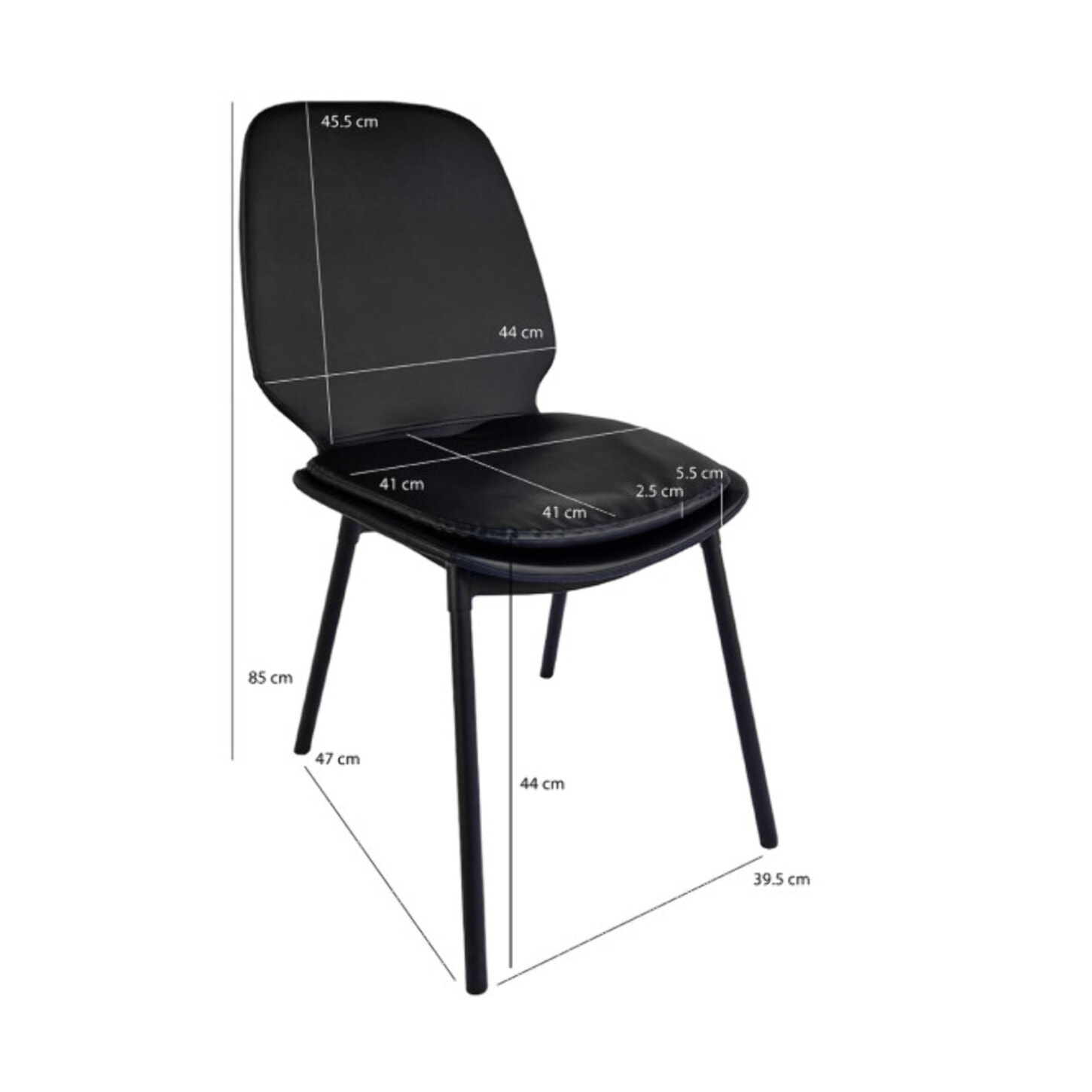 Chaise en simili marron avec coussin d'assise & pieds métal noir - BETTER