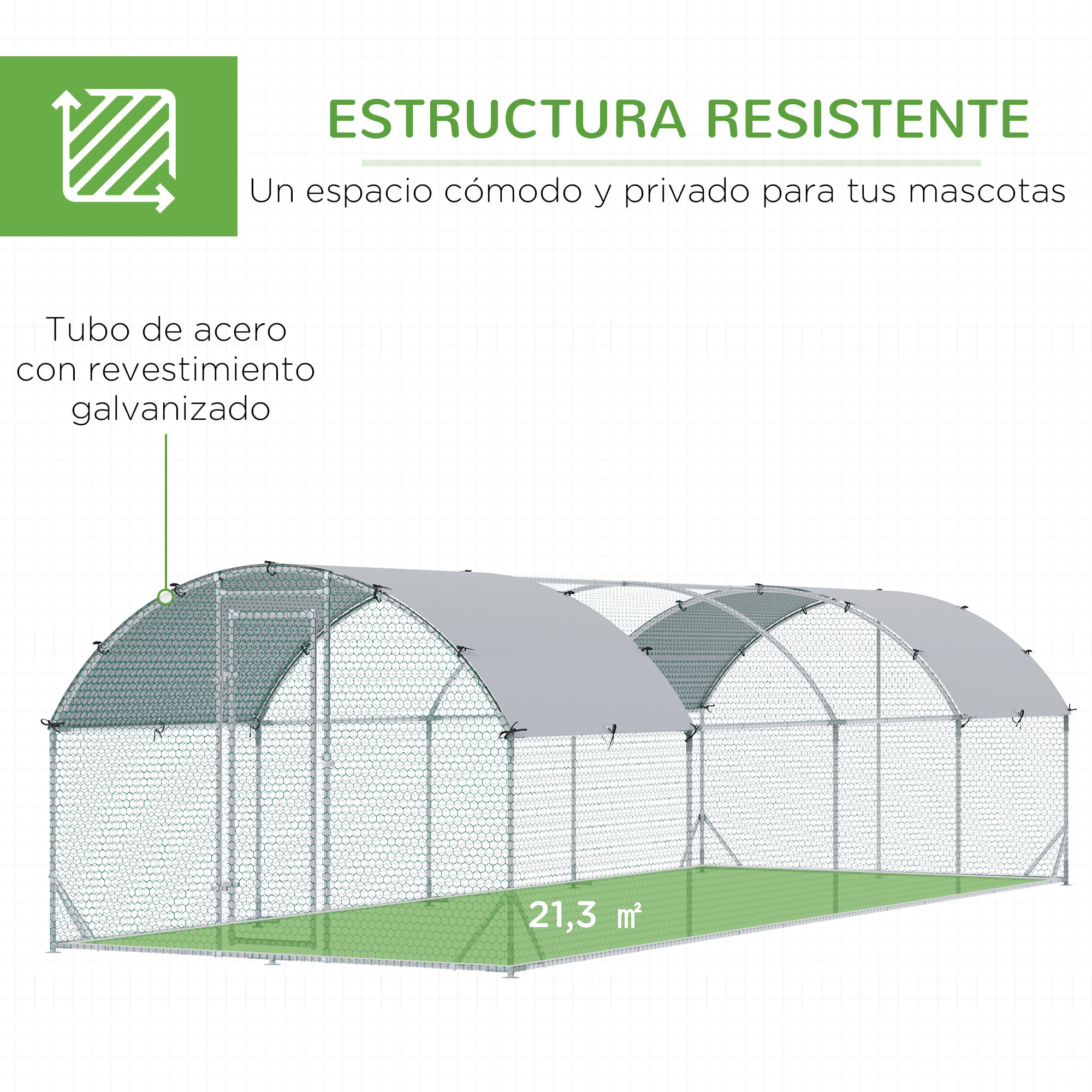Gallinero para Exterior Grande de Acero Galvanizado 280x760x197 cm Jaula de Aves Cubierta de Tela Oxford Impermeable y Resistente a los Rayos UV para Patio Plata
