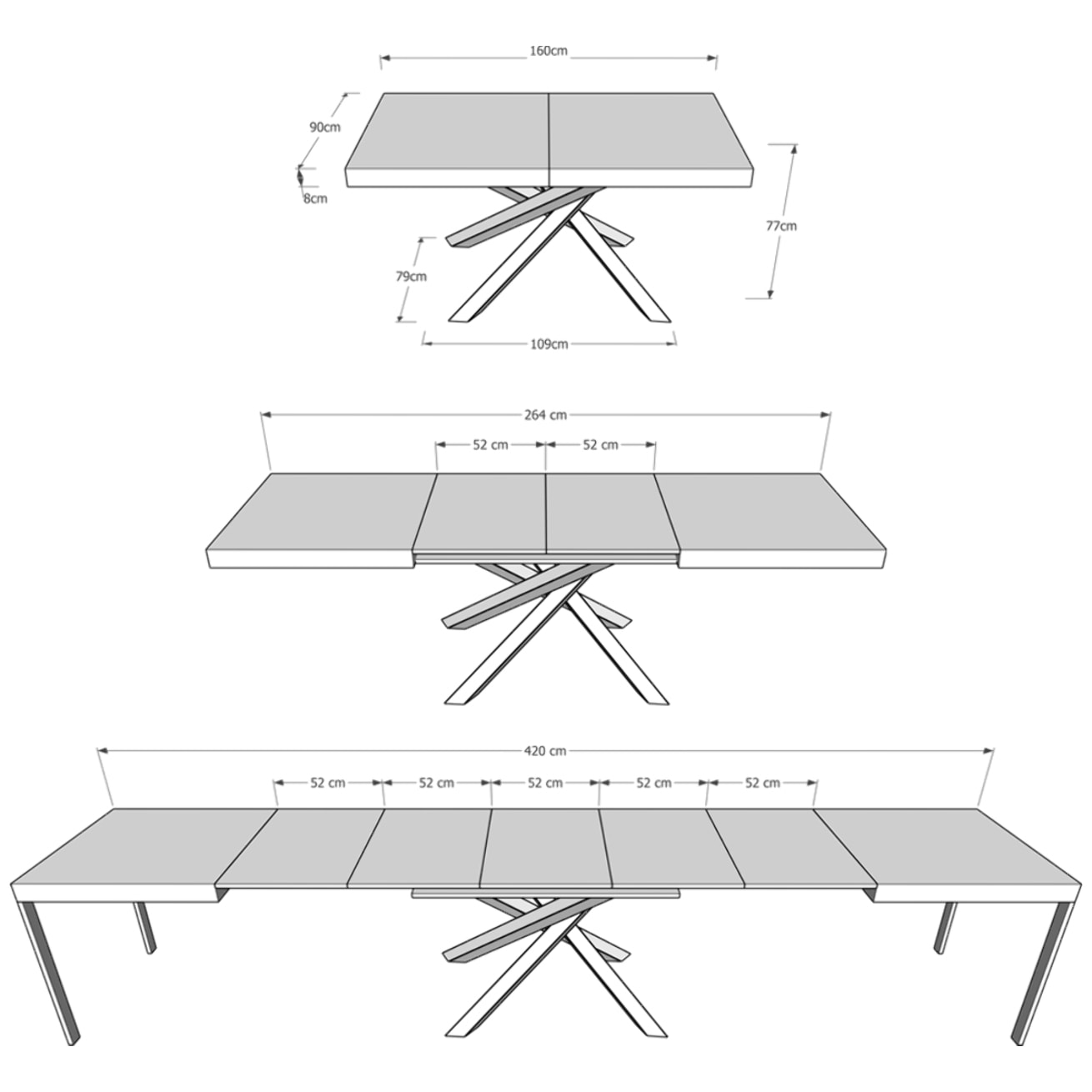 Table extensible 90x160/420 cm Volantis taupe pieds anthracite
