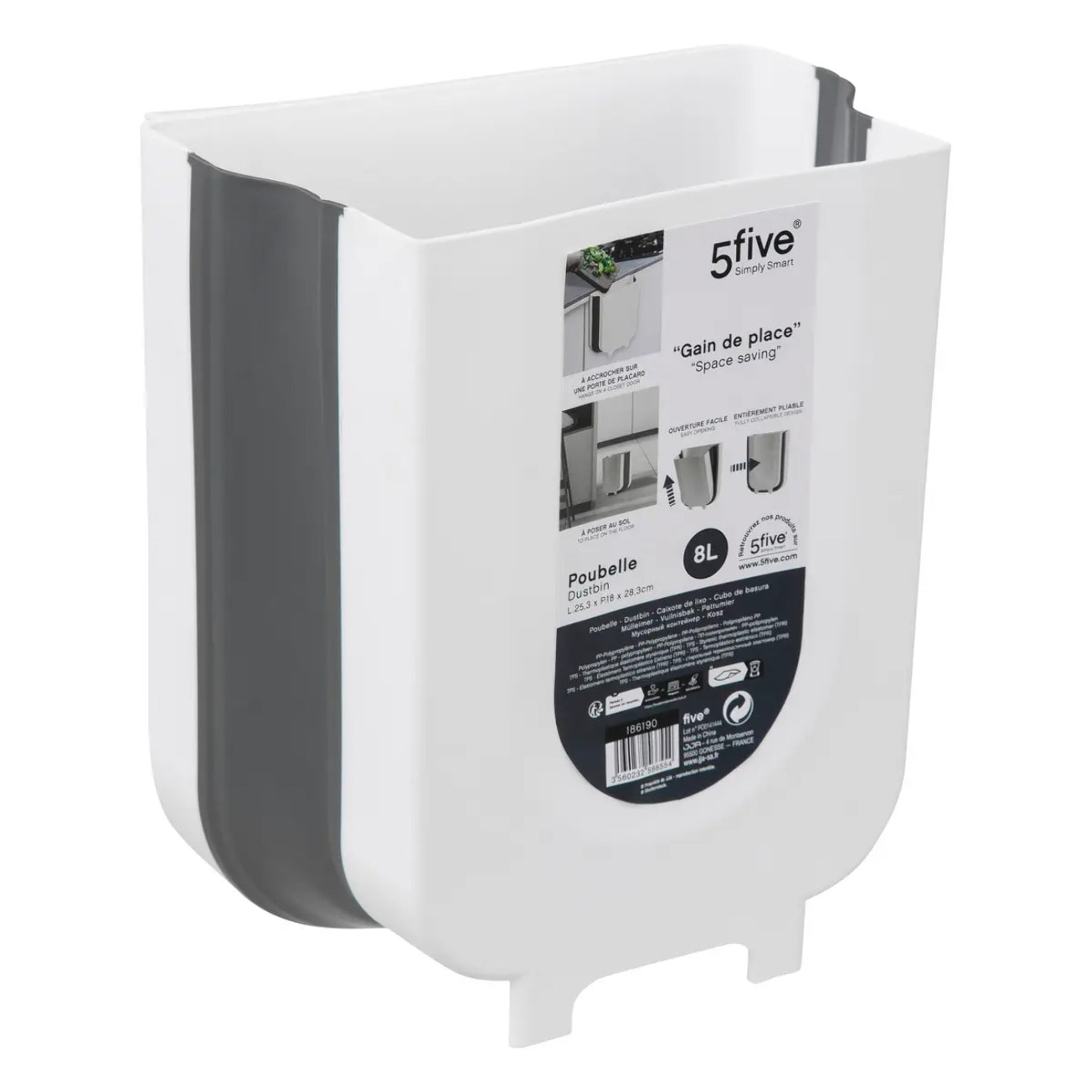 Poubelle rétractable 8L noir et blanc