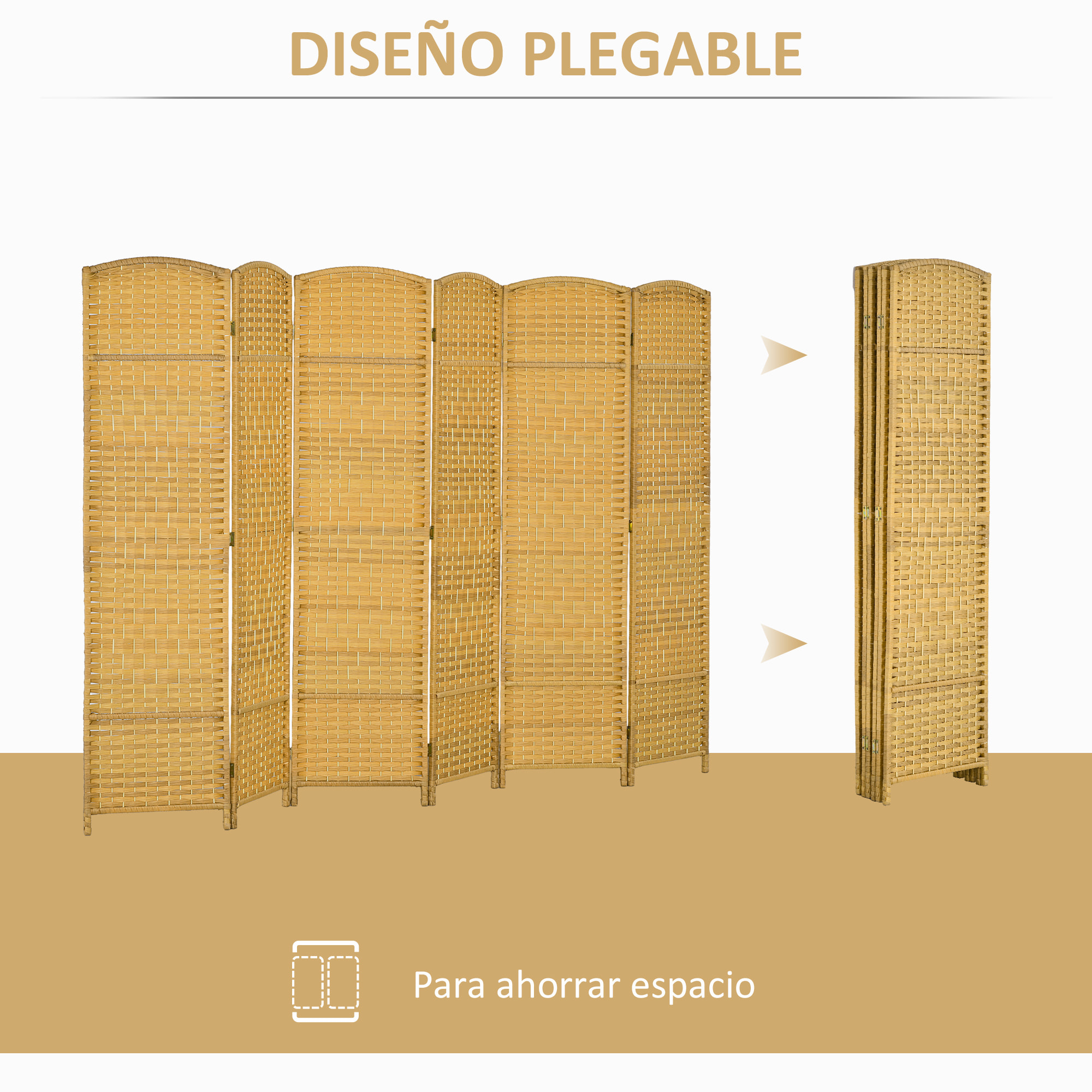 Biombo Plegable de 6 Paneles 270x180 cm Biombo Separador de Ambientes Pantalla de Privacidad de Polipropileno para Oficina Dormitorio Natural