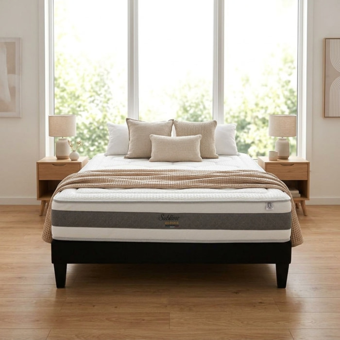 Ensemble Matelas Sublime & Sommier KIT15, 22 cm, Mémoire de Forme, technologie Tri-Lattes, Soutien Mi-Ferme
