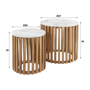 Bout de canapé marbre blanc / bois (lot de 2) DELHI