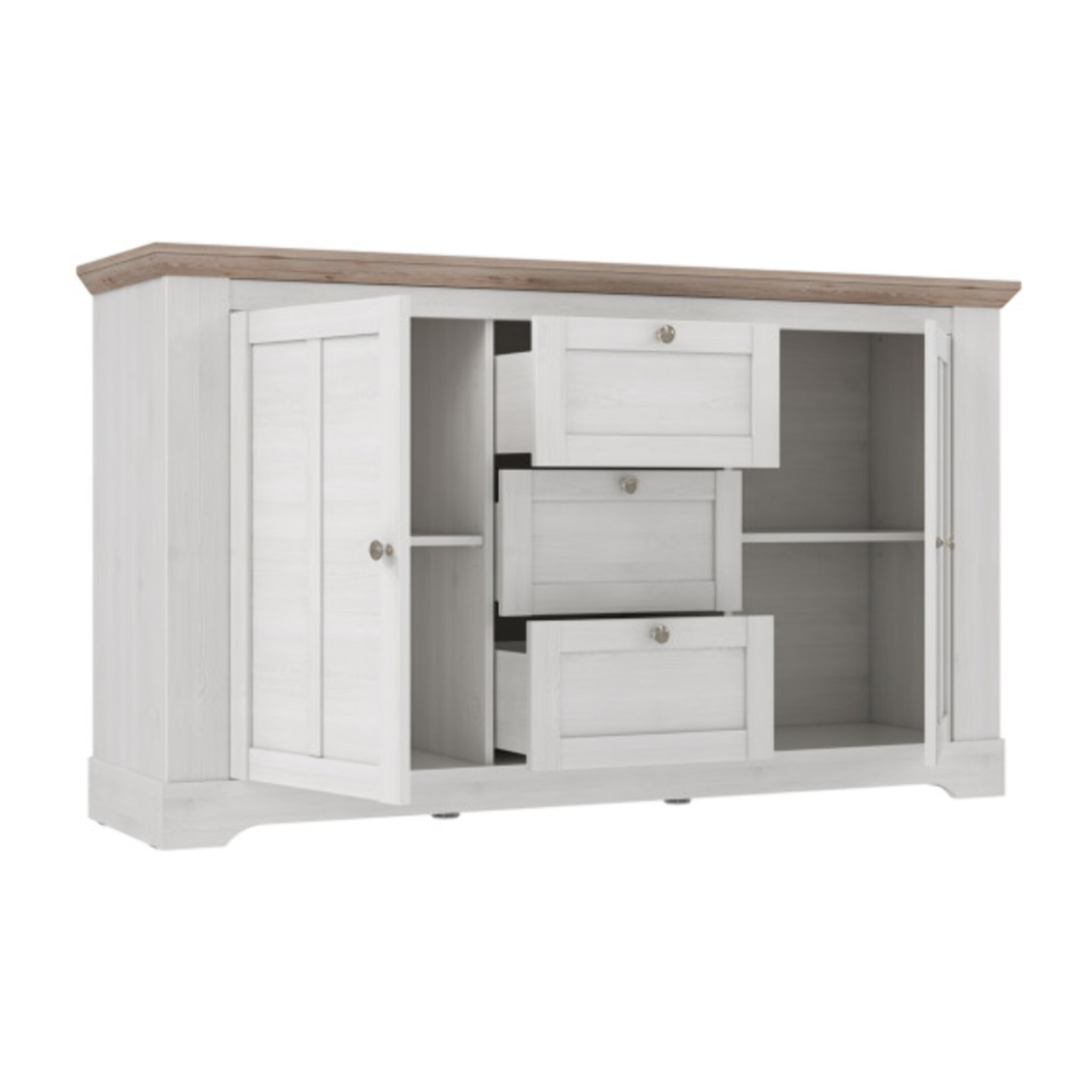 Buffet en bois effet chêne clair blanchi L160cm - ILONA
