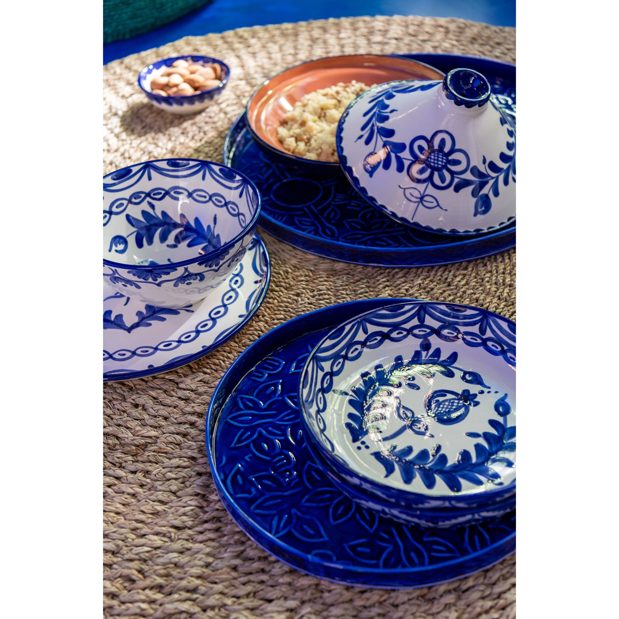J-Line tajine Granada - céramique - blanc/bleu