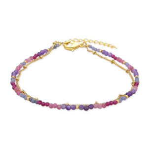 Tobillera de Cristal Morado acabado en oro amarillo de 18K