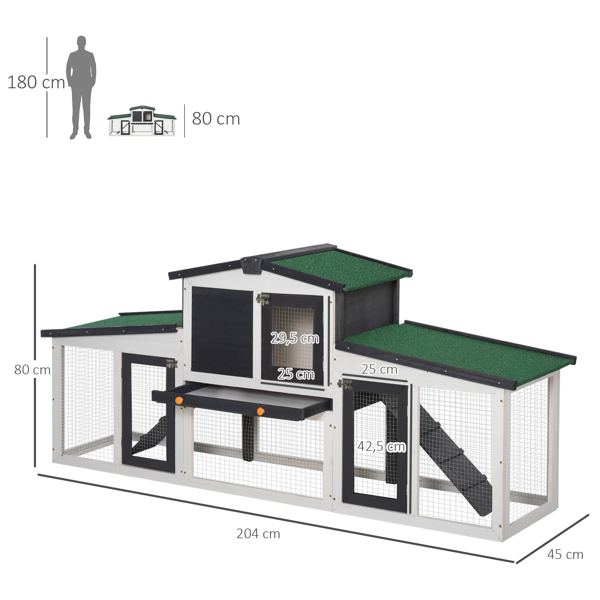 Conejera de Madera Jaula para Conejos con Techo Abatible Escalera y Bandeja Extraíble Conejera para Exterior 197x49x86 cm Gris
